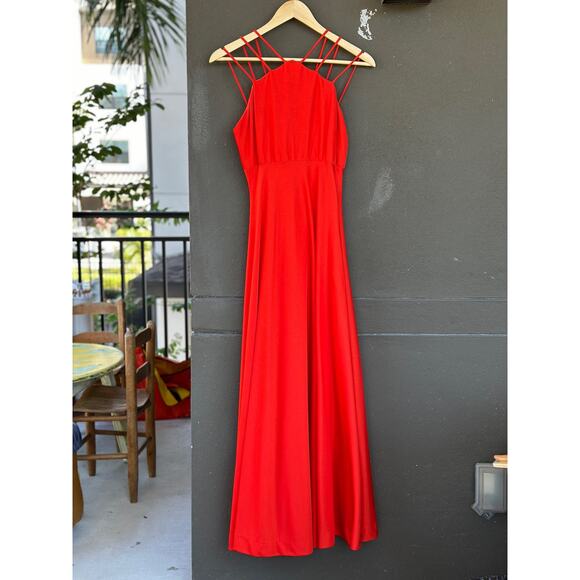Joan Leslie Dresses & Skirts - Vintage Joan Leslie Kasper Long Maxi Dress Wmn  8 Red Strappy Halter Formal Gown